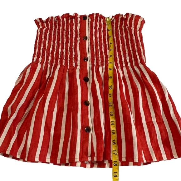 Faithfull The Brand Mazur Strapless Striped Linen Top Smocked US 6 Peplum - Picture 11 of 15
